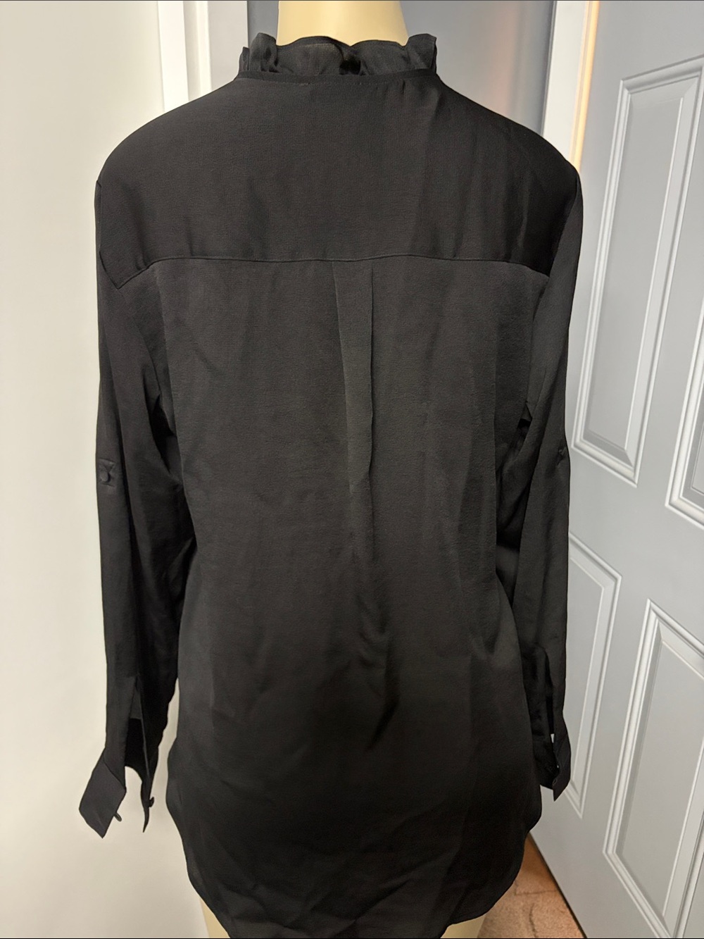 Express Black Ruffle-Trim Buttoned Blouse - Picture 3 of 3